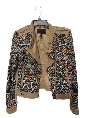 BCBGMaxAzria Tan & Multicolor Aztec Knit Moto Jacket